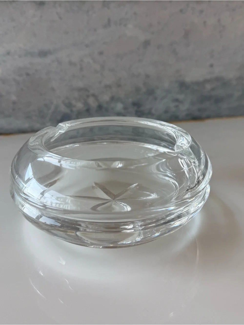 Mouth Blown Crystal Ashtray with Polished Round Bowl